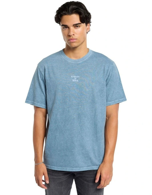 Superdry Core Logo Garment Dye Loose Tee in Heritage Washed Blue