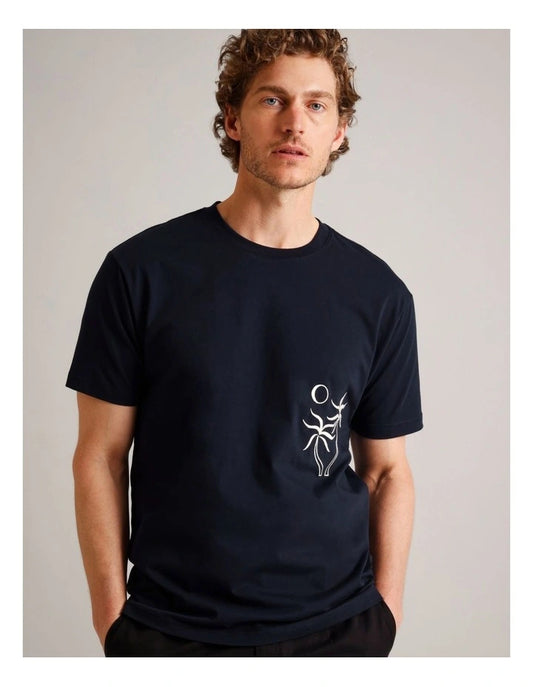 Blaq Emmett Embroidered Short Sleeve T-Shirt in Navy