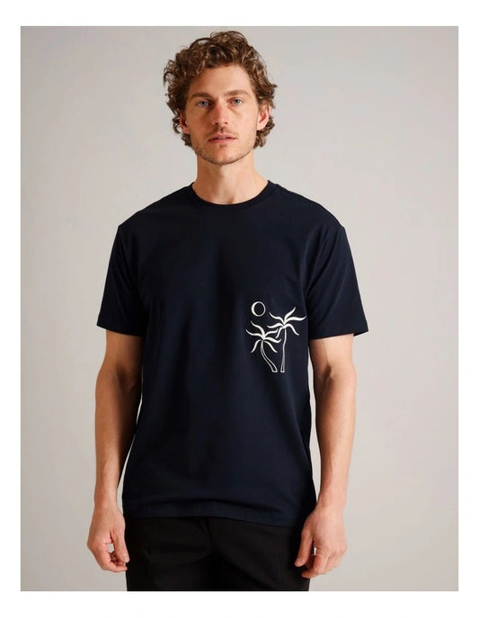 Blaq Emmett Embroidered Short Sleeve T-Shirt in Navy