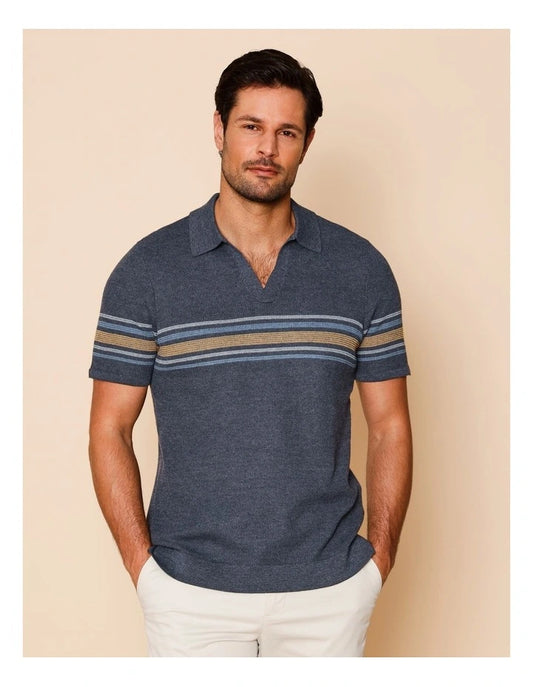 Reserve Chance Chest Stripe Knit Polo in Navy
