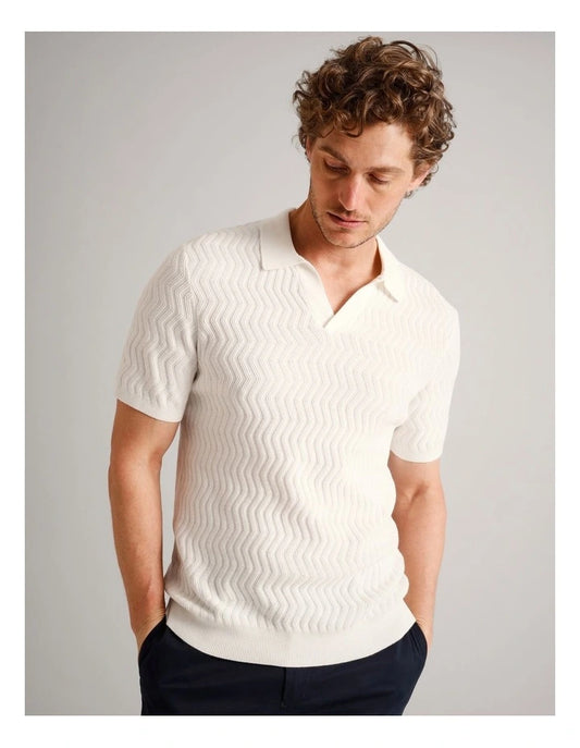 Blaq Callum Textured Knit Polo in White