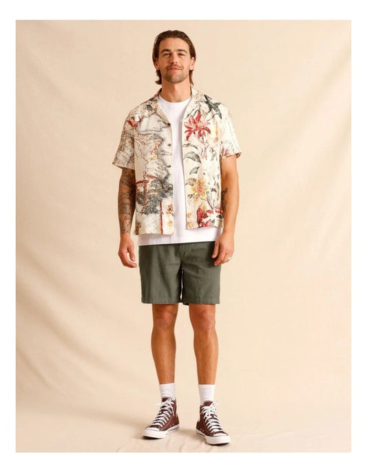 Maddox Moses Placement Print Short Sleeve Shirt in Natural