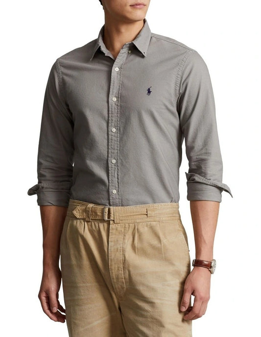 Polo Ralph Lauren Slim Fit Garment Dyed Oxford Shirt in Grey