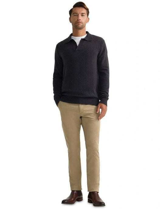 Oxford Rocco Polo Collar Wool Knit in Flint