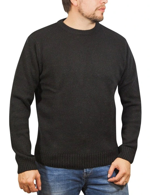 Jacksmith Mens Shetland Wool Round Neck Knit Sweater in Black