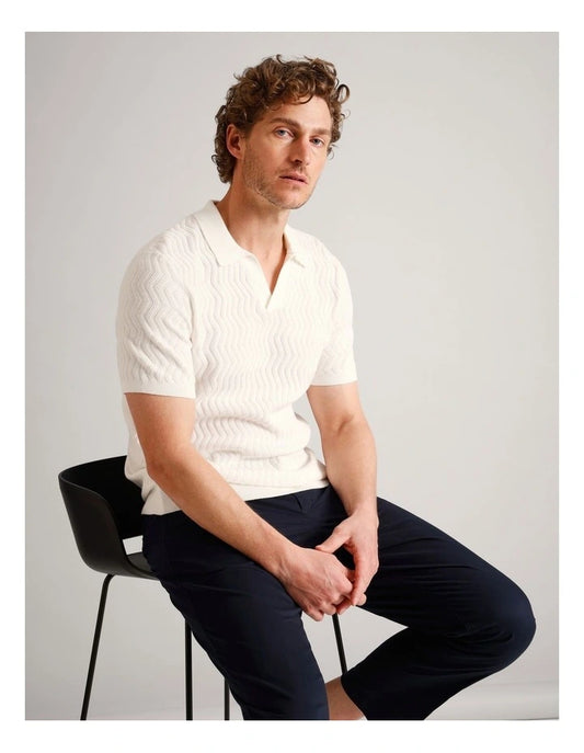 Blaq Callum Textured Knit Polo in White