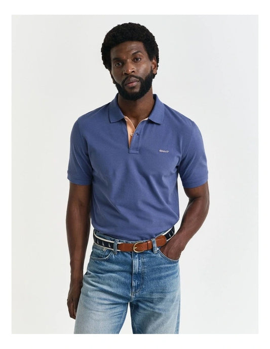 Gant Contrast Piqu Polo Shirt in Dusty Navy