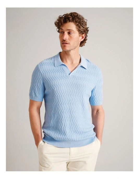 Blaq Callum Textured Knit Polo in Light Blue