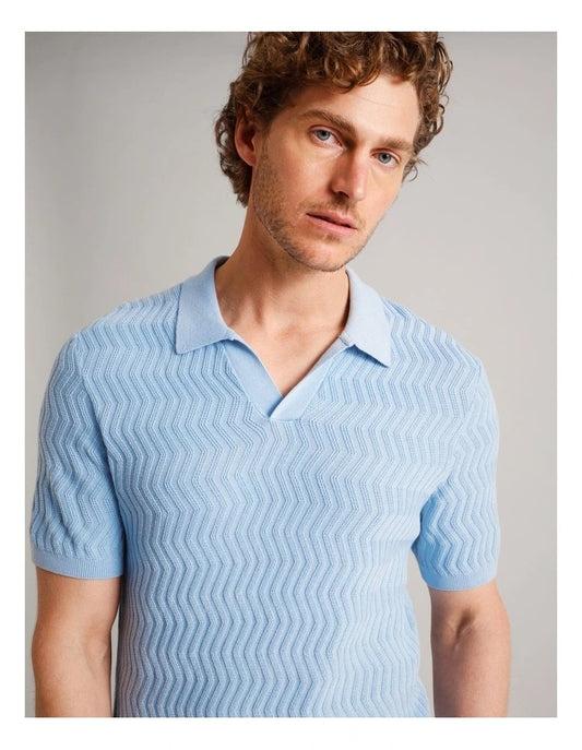 Blaq Callum Textured Knit Polo in Light Blue
