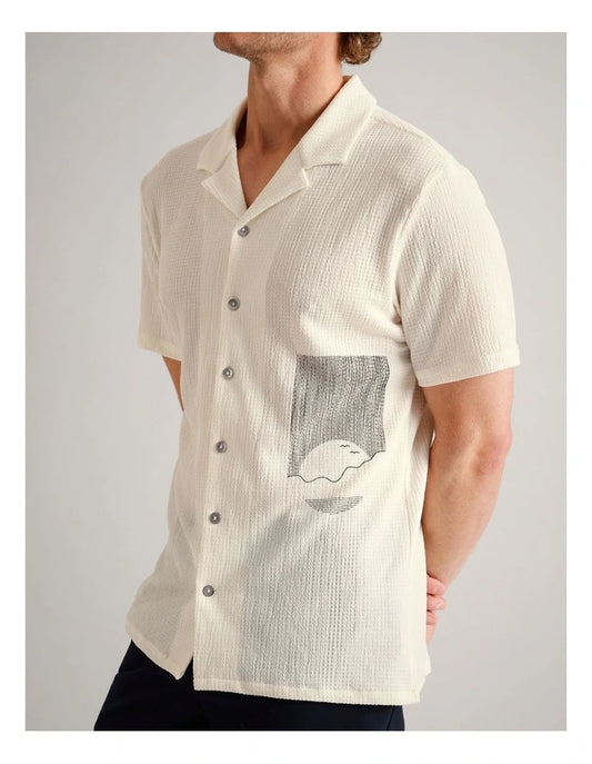 Blaq Daniel Textured Print Short Sleeve Shirt in Ecru