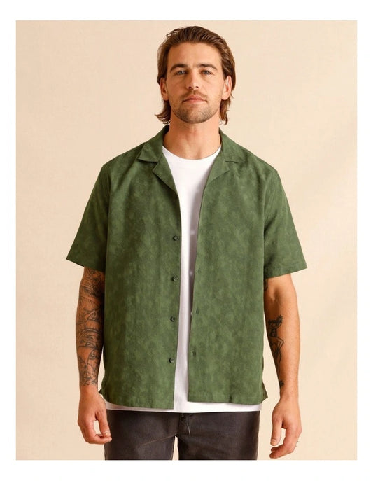 Maddox Jai Jacquard Short Sleeve Shirt in Green