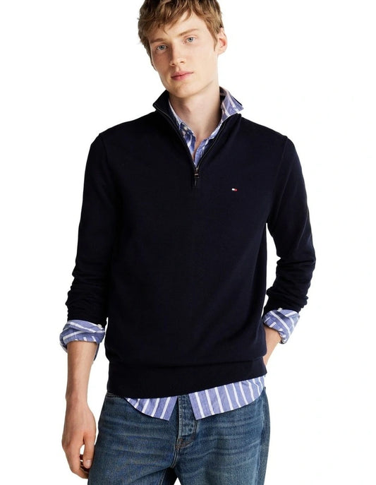 Tommy Hilfiger Half-Zip Mock Turtleneck Jumper in Navy