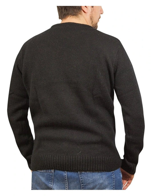 Jacksmith Mens Shetland Wool Round Neck Knit Sweater in Black
